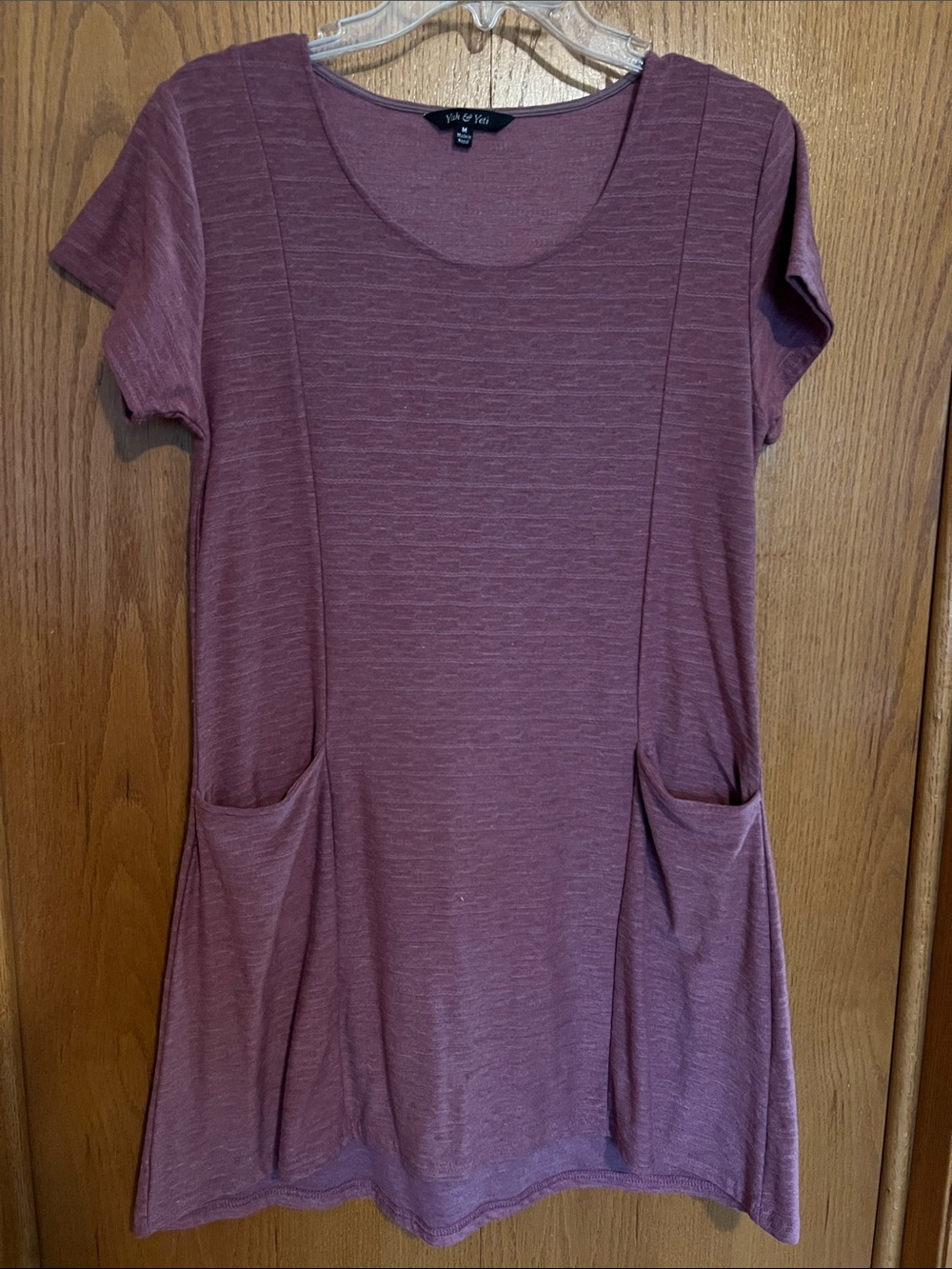 Mauve Scoop Neck Short Sleeve Tunic with Pockets